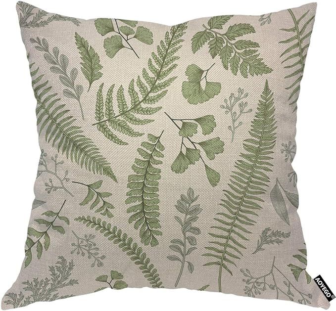 AOYEGO Green Leaves Throw Pillow Cover Herbs Fern Botanical Foliage Vegetation Nature Seeded Twig... | Amazon (US)