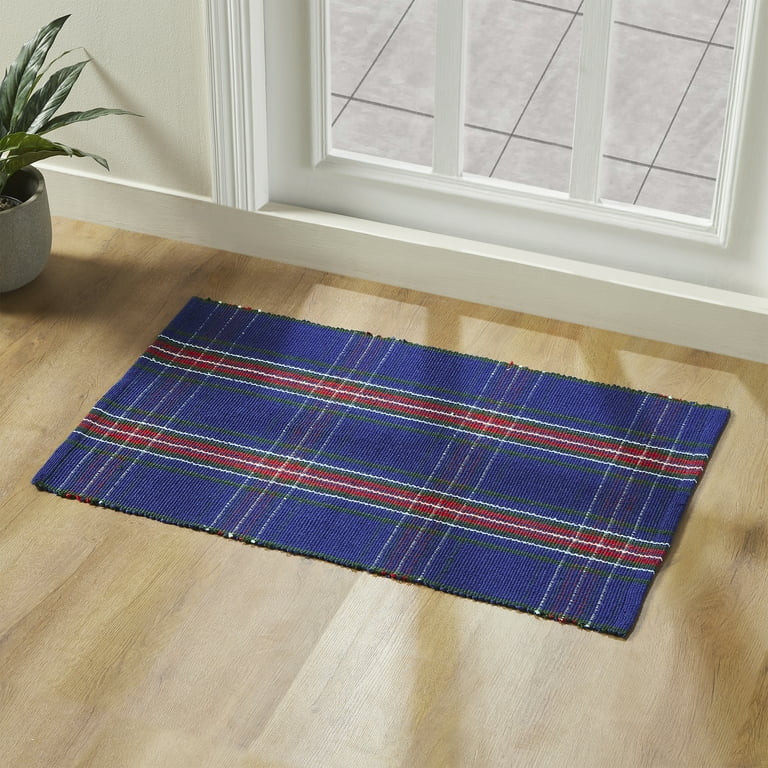 My Texas House Navy Tartan Plaid Indoor/Outdoor Layering Rug, 24" x 38" | Walmart (US)