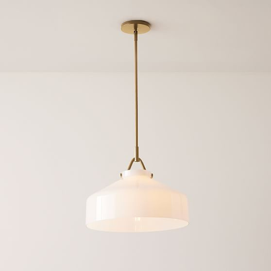 Henry Pendant, Large, Milk Glass, Antique Brass (16"") | West Elm (US)