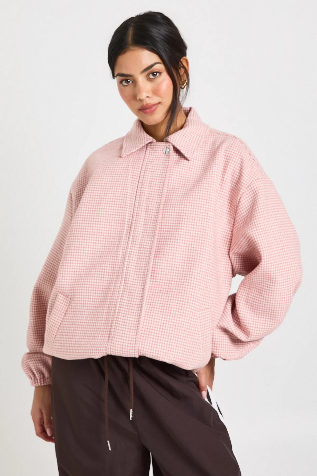 Jackets & Coats | Houndstooth Print Wool Look Bomber Jacket | boohoo | Boohoo.com (UK & IE)