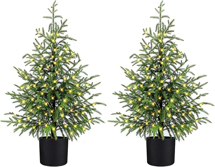 3FT Pre-Lit Artificial Norfolk Pine Christmas Tree – Realistic Potted Tree with 70 LED Lights &... | Amazon (US)