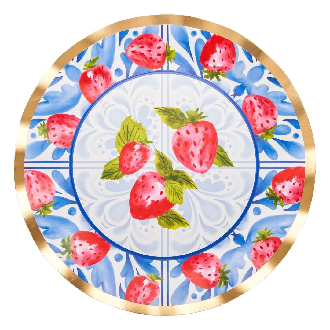 Wavy Dinner Plate Bleu Strawberries - 8pkg | Sophistiplate