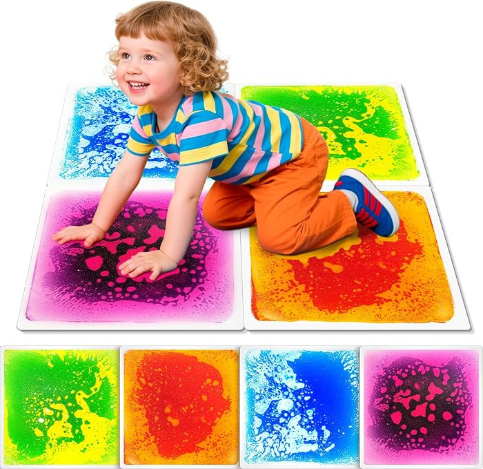 Toddlers Sensory Liquid Floor Tiles - 4Pack Colorful Sensory Play Mats | Amazon (US)