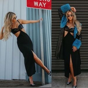 Alexis Marsella Dress Black Square Neck Midi Cutout Size Large | Poshmark