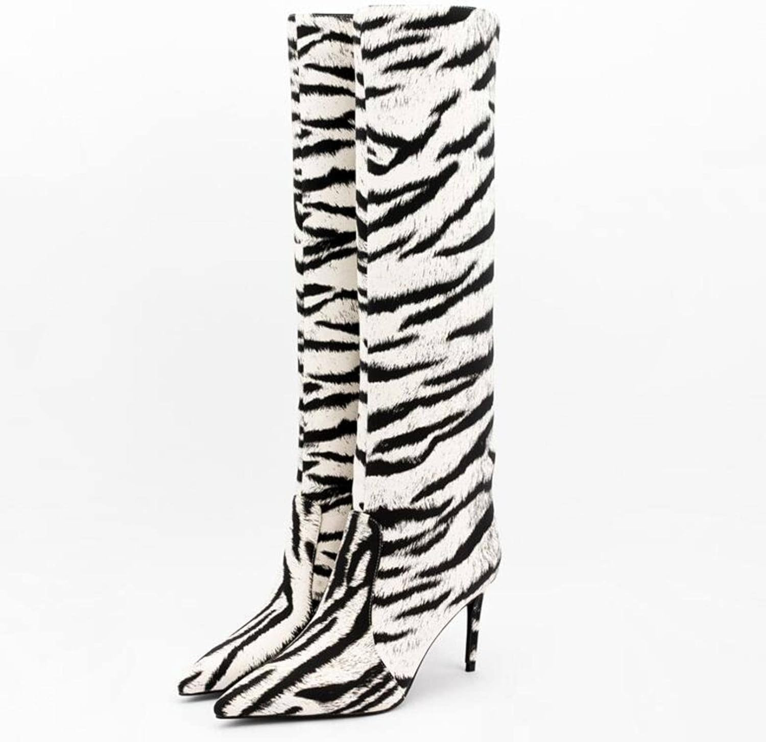 MMKJHNBHQ Women's Zebra Print Knee-Length high Leg Boot Stiletto Heel Printed Pointed-Toe Boots m... | Amazon (US)