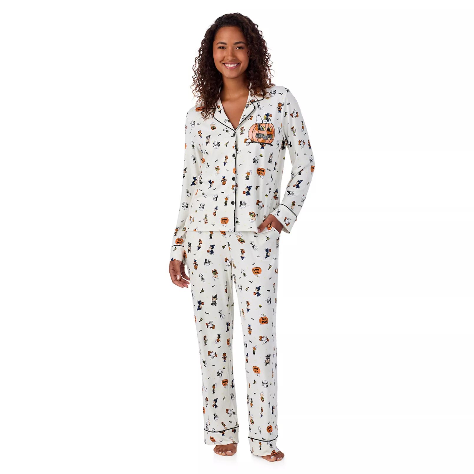 Women's Beauty Sleep Social Marcie Peanuts Halloween Long Sleeve Top & Pants Pajama Set | Kohl's