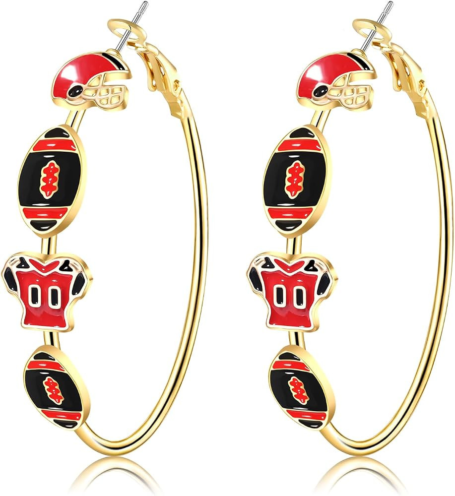 Boderier Game Day Earrings for Women Football Helmet Jersey Hoop Earrings Game Day Team Pride Spo... | Amazon (US)