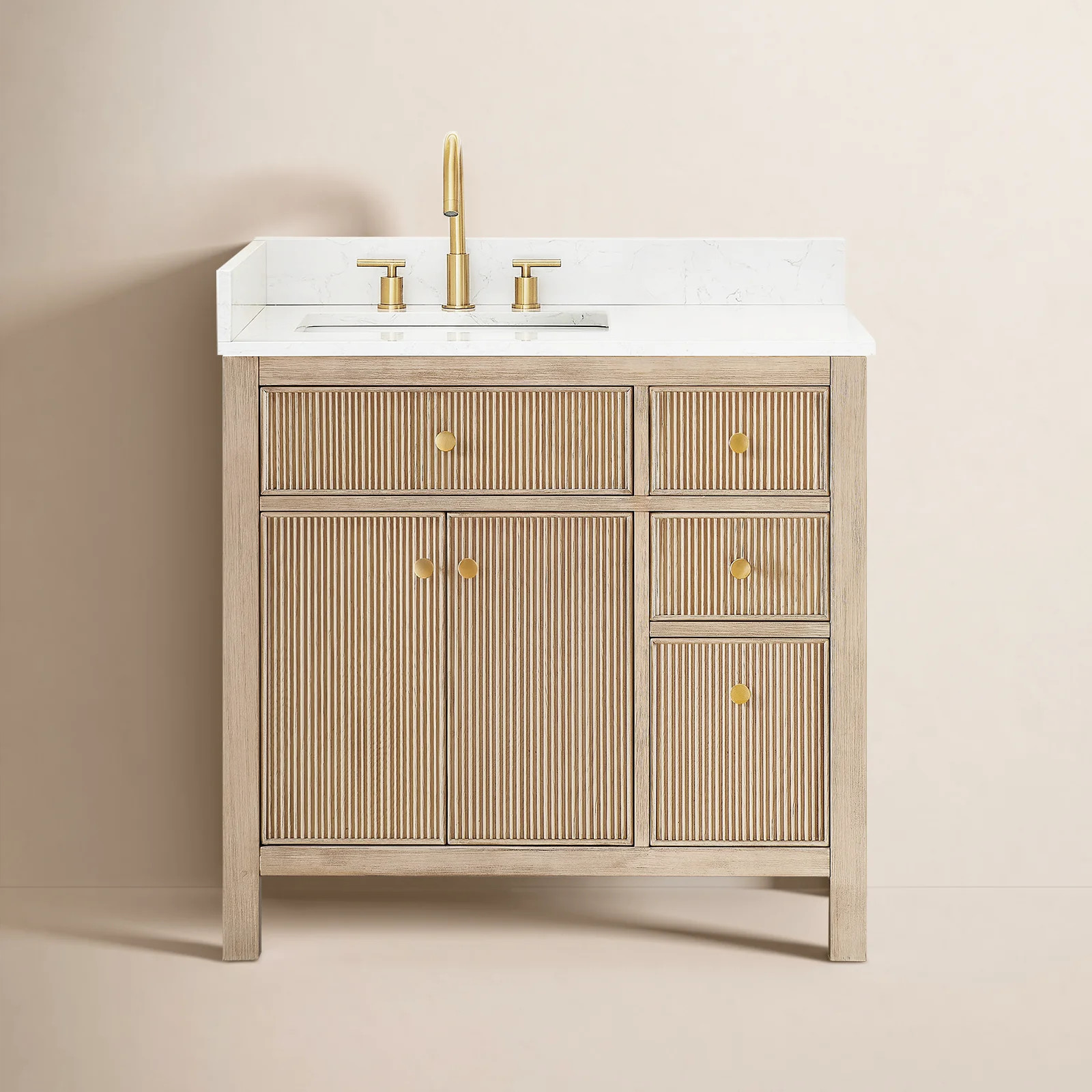 Lala 36" Single Bathroom Vanity with Grain White Engineered Stone Countertop without Mirror | Birch Lane