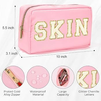 SOIDRAM 4 Pcs Nylon Makeup Bag Preppy Cosmetic Bag Chenille Letter Stuff Pouch Travel Toiletry Ba... | Amazon (US)