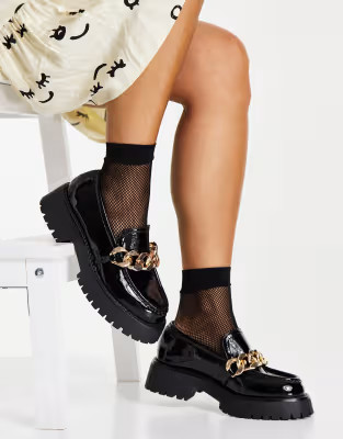 ASOS DESIGN Mai chunky chain loafers in black patent | ASOS (Global)
