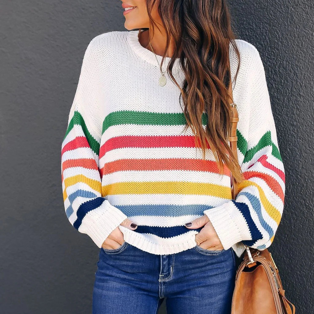 Babysbule Plus Size Womens Sweaters New Arrivals Women's Color Block Sweater Cable Knit Striped L... | Walmart (US)