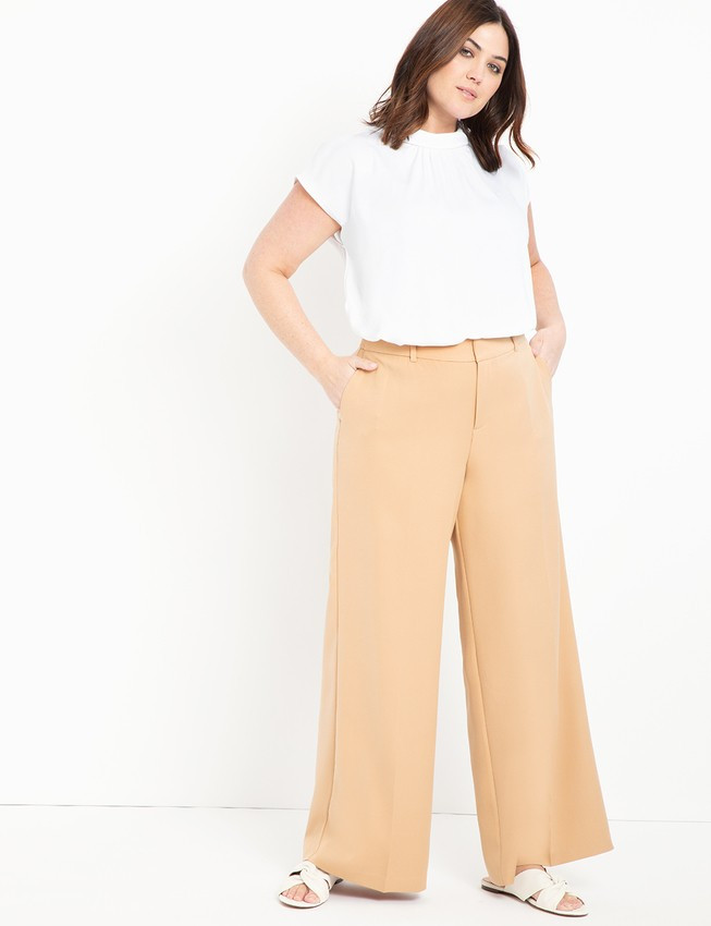 Wide Leg Venice Crepe Trouser - Tan | Eloquii