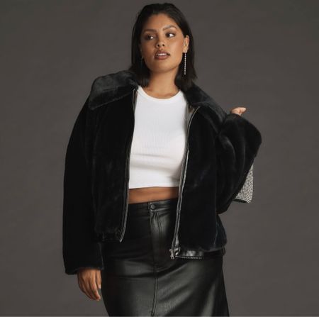 Plus size faux fur black patent leather jacket 

#LTKplussize
