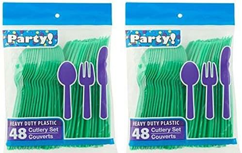 Heavy Duty Plastic Cutlery, 48 pieces Set in Green, 2-pack (32 Spoons, 32 Forks, 32 Knives) 96 Piece | Amazon (US)