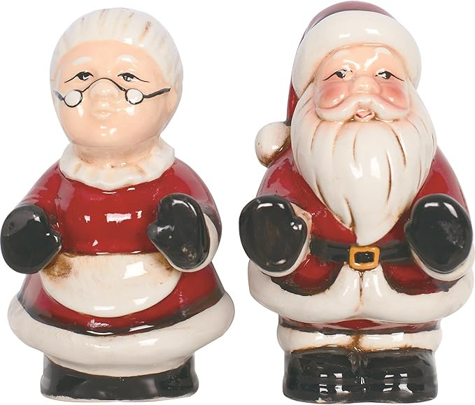 Transpac Dolomite Christmas Couple Salt and Pepper Shaker Set - 4.5" Mr. & Mrs. Claus - Multicolo... | Amazon (US)