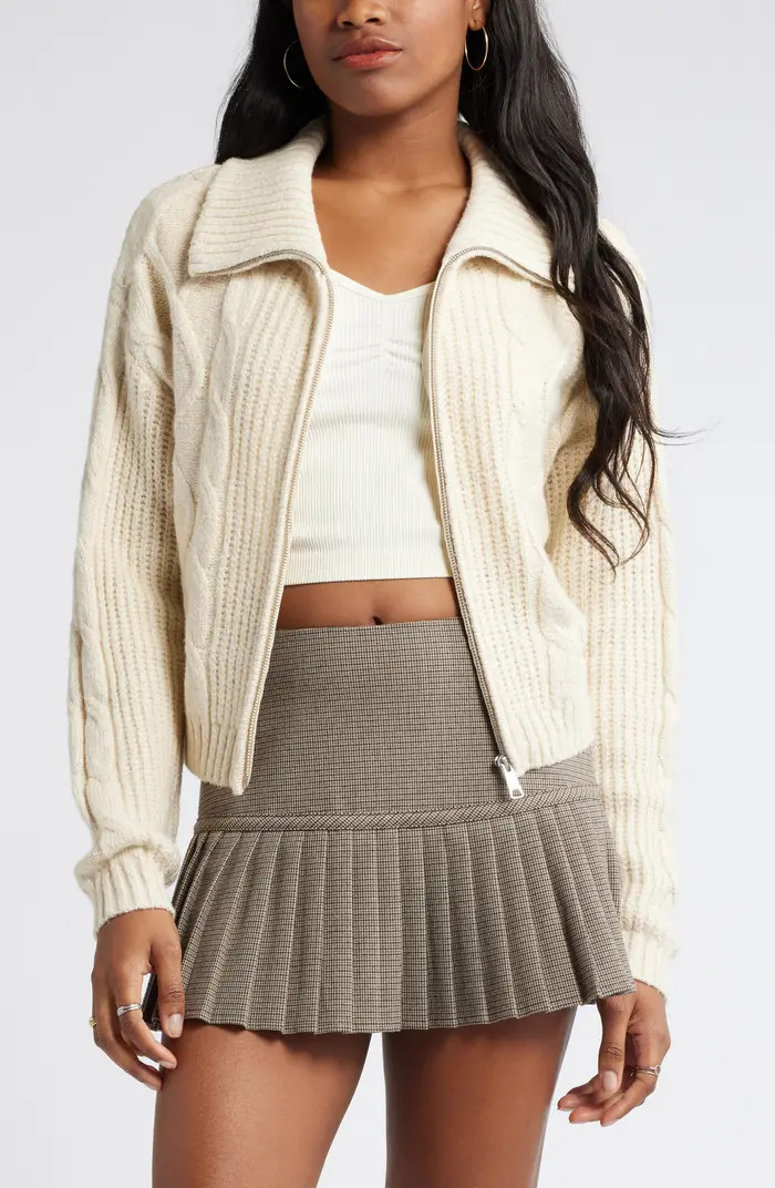 BP. Mock Neck Cable Knit Zip Cardigan | Nordstrom | Nordstrom