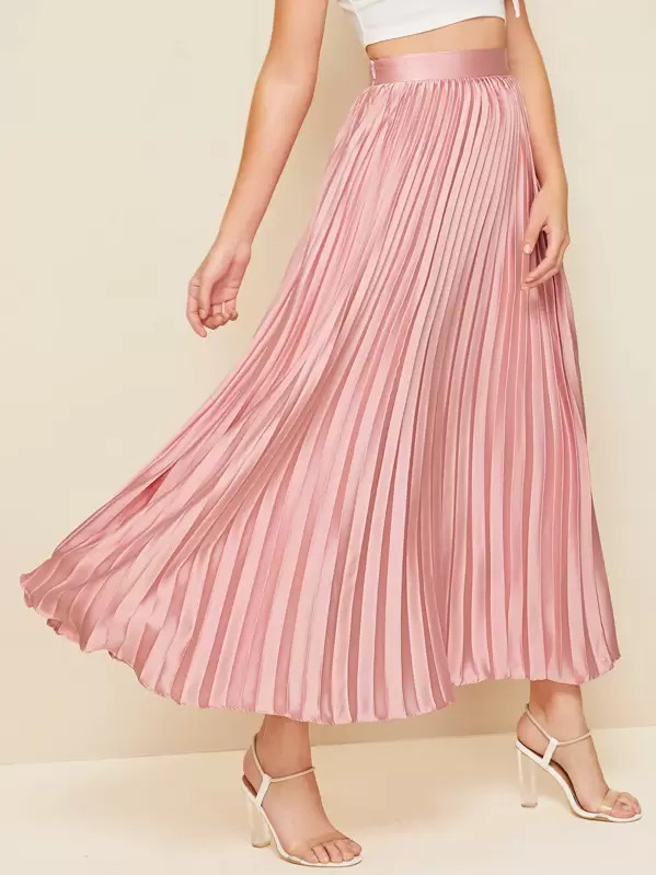 SHEIN Zipper Side Pleated Satin Skirt | SHEIN