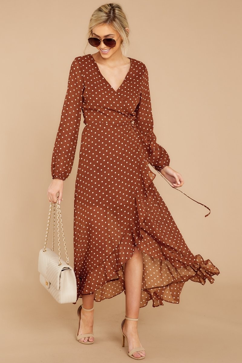 Watch The Reactions Brown Polka Dot Dress | Red Dress 