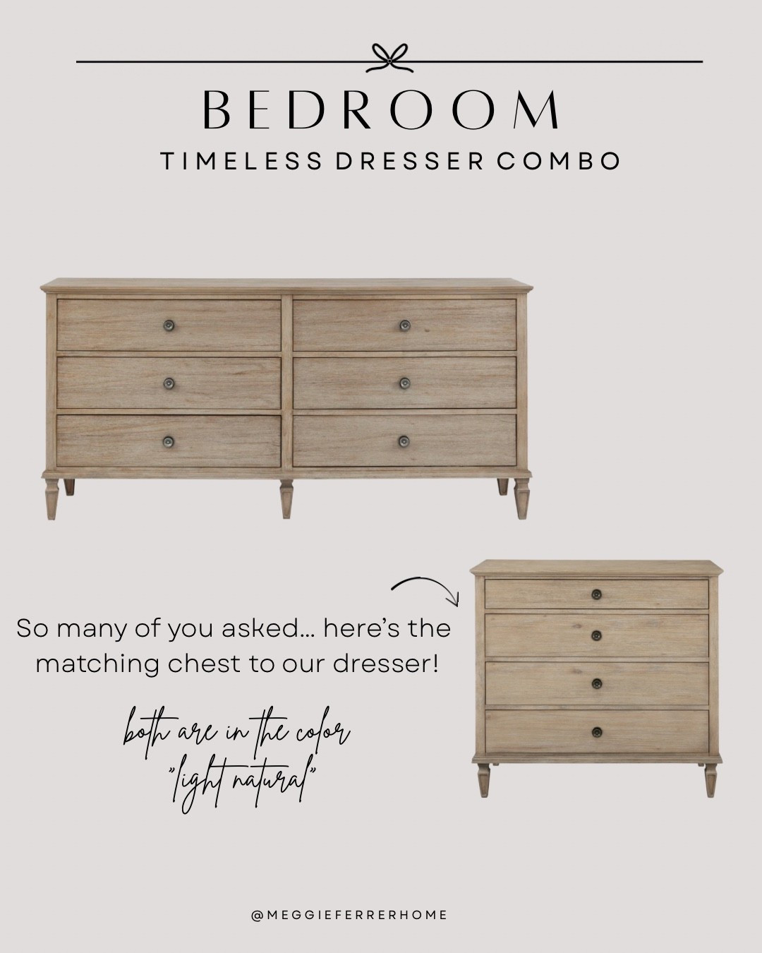 One of my most asked-about pieces is this timeless dresser—so many of you have been asking if there’s a matching chest, and yes… there is! Both come in this beautiful light natural finish that feels classic, cozy, and elevated. I’ve linked both styles so you can mix + match for your space 🫶🏼

#dressercombo #bedroomfurniture #neutralbedroom #ltkhome #bedroominspo #classicstyle #cozybedroom

#LTKSaleAlert #LTKHome #LTKSummerEdit