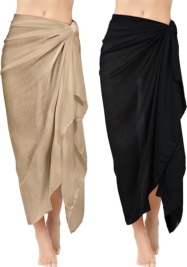 Geyoga 2 Pieces Beach Towels Long Sarong Swimsuit Wrap Shawl Rayon Cover Long Skirt for Ladies (B... | Amazon (US)