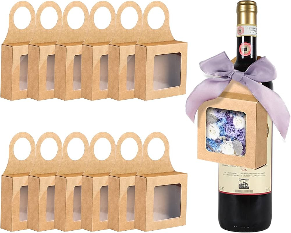 jixsloft 12 Count Kraft Paper Wine Bottle Box with Window, Wine Hanging Foldable Gift Boxes Charc... | Amazon (US)