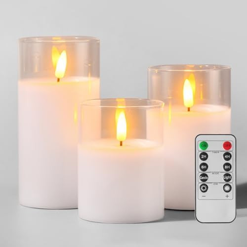 Tyawon Glass Battery Operated LED Flameless Candles with Remote and Timer, Real Wax Candles Warm ... | Amazon (US)