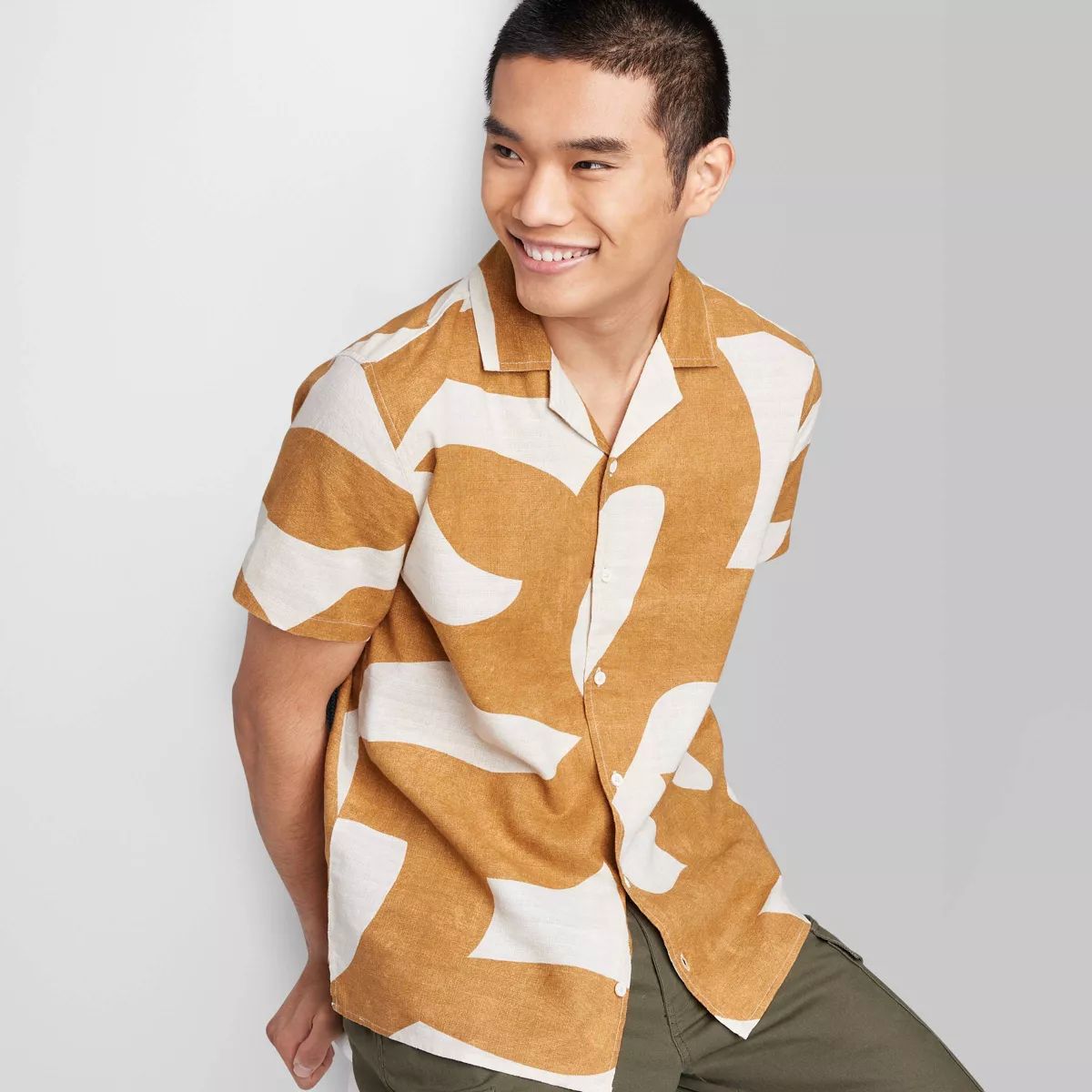 Men's Short Sleeve Notch Collared Button-Down Shirt - Original Use™ Tan | Target