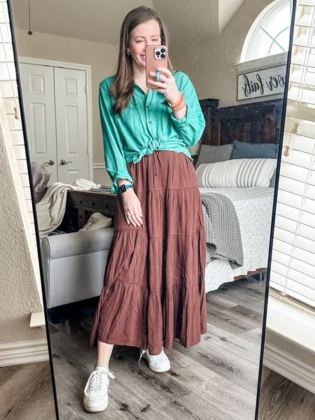 Another way to style this button up! Love this maxi skirt, it goes with so much! 

#LTKstyletip #LTKSeasonal #LTKover40