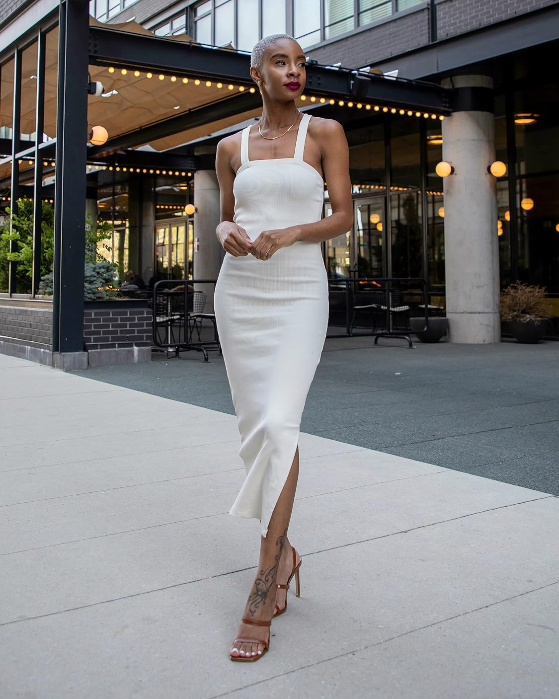 The Drop Women's Whisper White Strappy Rib Midi Dress | Amazon (US)