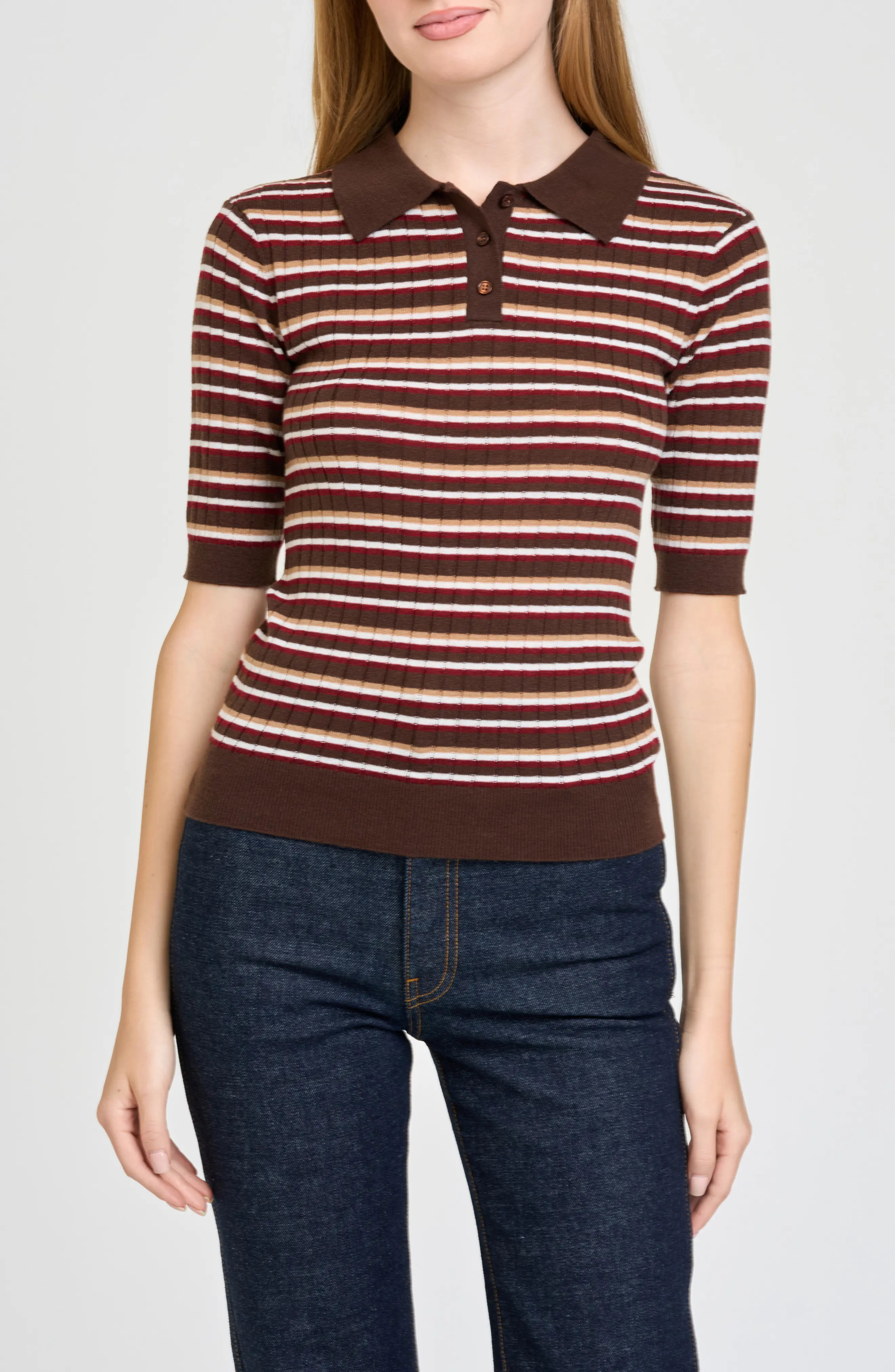 WAYF Sutton Striped Polo Sweater (Women) | Nordstrom | Nordstrom