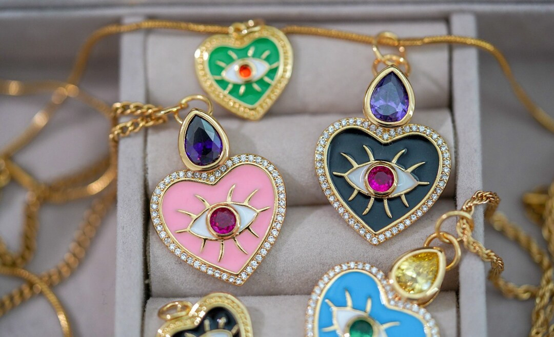 Evil Eye Necklace, Gold Necklace, Evil Eye Pendant, Evil Eye Jewelry, Turkish Evil Eye, Heart Nec... | Etsy (US)