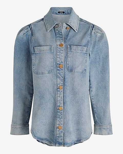 Denim Puff Sleeve Shacket | Express