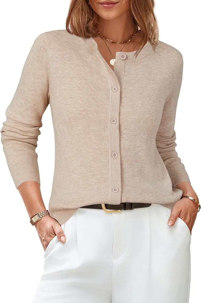 Arach&Cloz Women's Wool Blend Lightweight Spring Business Casual Cardigan Sweaters Tops | Amazon (US)