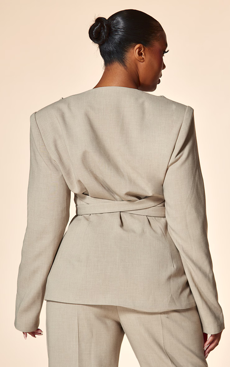 Plt Label Plus Oatmeal Strap Cross Over Blazer | PrettyLittleThing US