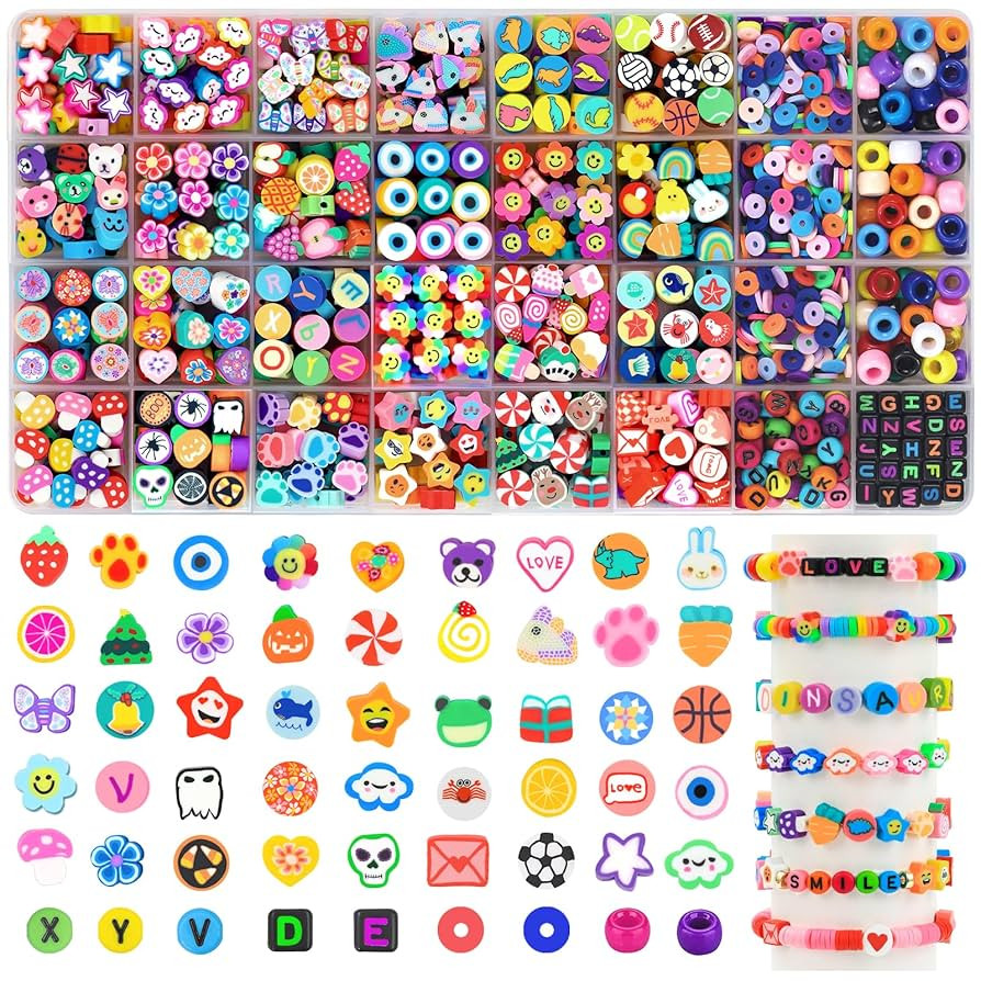 1060pcs Polymer Clay Beads Charms Kits 28 Styles Cute Fun Clay Beads Charms Flower Butterfly Hear... | Amazon (US)