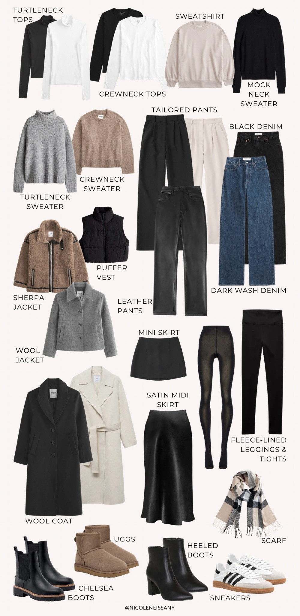 2024 Winter capsule wardrobe staples, winter capsule wardrobe essentials, womens winter fashion outfits, winter outfits, winter outfit, winter fashion, winter fashion trends, winter fashion staples, winter fashion essentials, must have winter staples, must have winter essentials, sweater, turtleneck sweater, mock neck sweater, crewneck sweater, winter jacket, winter coat, puffer vest, Abercrombie denim, Abercrombie jeans, wide leg jeans, wide leg denim, 90s relaxed jeans, 90s relaxed denim, dark wash denim, dark wash jeans, black denim, black jeans, tailored pants, leather pants, satin midi skirt, mini skirt, fleece lined leggings, fleece lined tights, winter coat, wool coat, wool jacket, sherpa jacket, ugg boots, chelsea boots, heeled ankle boots, adidas samba decon sneakers, adidas sambas, winter scarf, H&M, Revolve, Lulus, Abercrombie, Amazon fashion

#LTKFindsUnder100 #LTKStyleTip #LTKShoeCrush #LTKSaleAlert #LTKTravel #LTKFindsUnder50 #LTKParties #LTKSeasonal