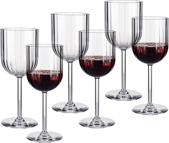 14-ounce Plastic Fluted Stem Wine Glasses, Ribbed All Purpose Arcylic Glasses, set of 6 Clear Reu... | Amazon (US)