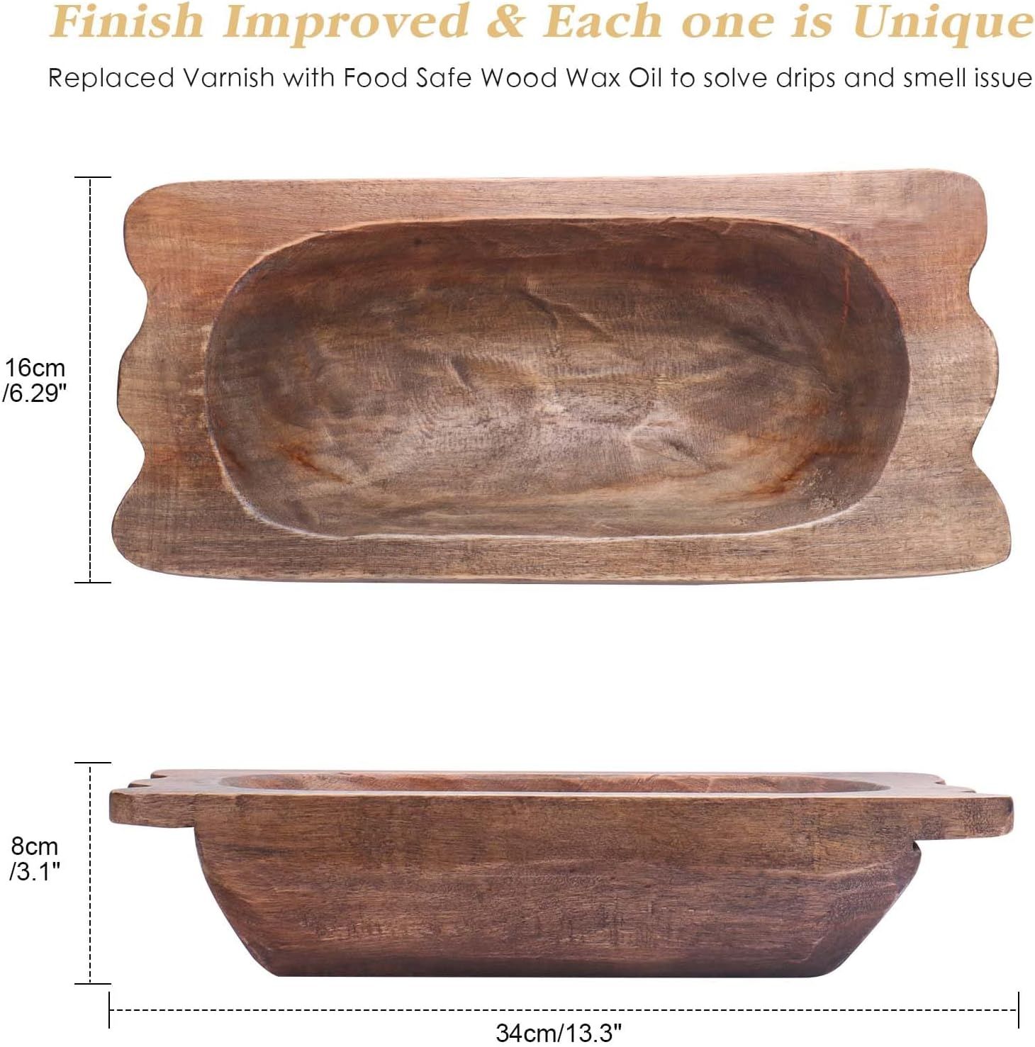 Wooden Dough Bowl Decor with Handles Natural Wood Hand Carved Decorative Wooden Farmhouse Fruit B... | Amazon (US)
