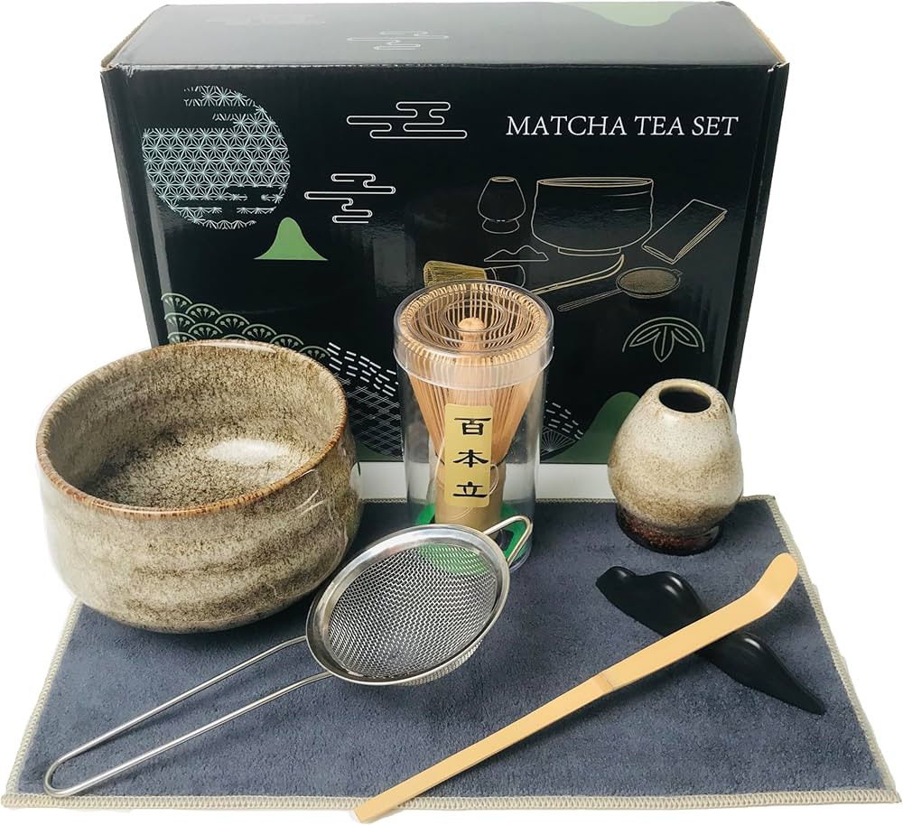 Japanese Matcha Tea Set (7pcs) - Matcha Whisk and Bowl, Whisk Stand (Chasen Holder), Scoop, Start... | Amazon (US)