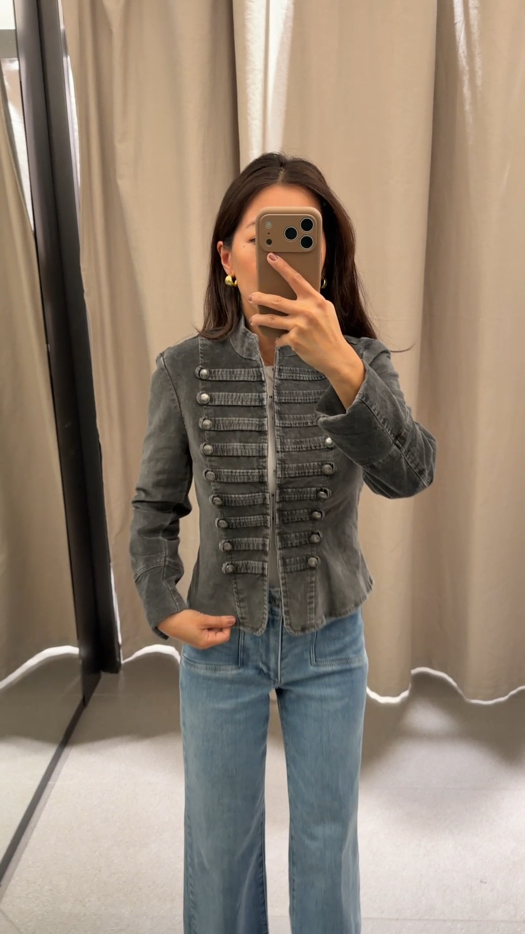 So petite friendly! Size info below 
• Zara velvet military style jacket XS runs very slim, I do have sleeves folded in here (they stay in place )
• Paige Anessa high rise crop jean 24 regular in Helios wash, regular is a great full length for petites with flats
• mango loafers 5 

Petite style, fall outfit idea, military jacket 

 #LTKootd #LTKSeasonal #LTKPetite