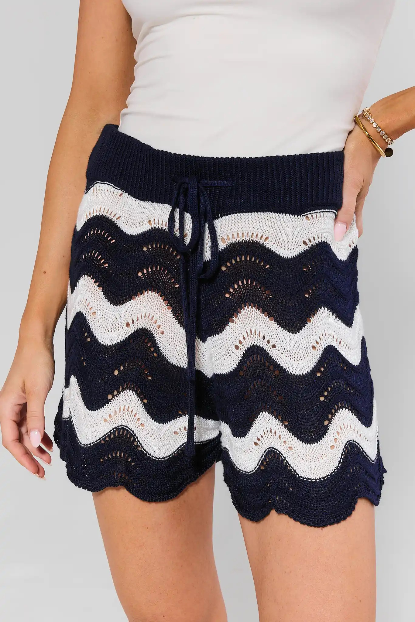 Kourtney Navy Chevron Knit Shorts | Avara
