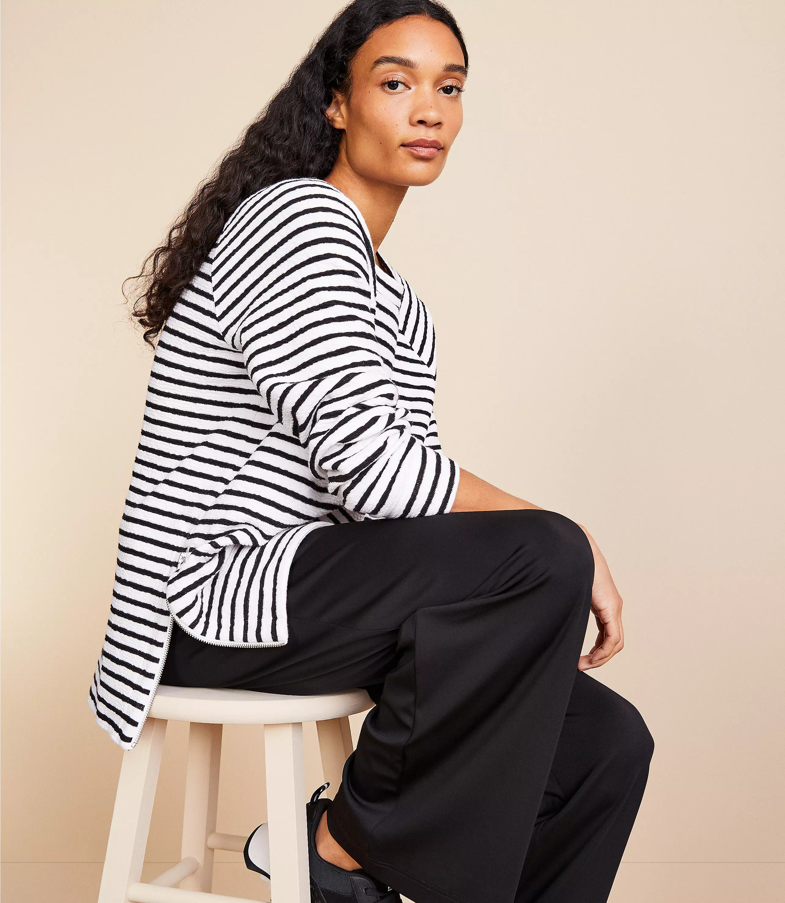 Lou & Grey Striped Side Zip Tunic Sweatshirt | LOFT