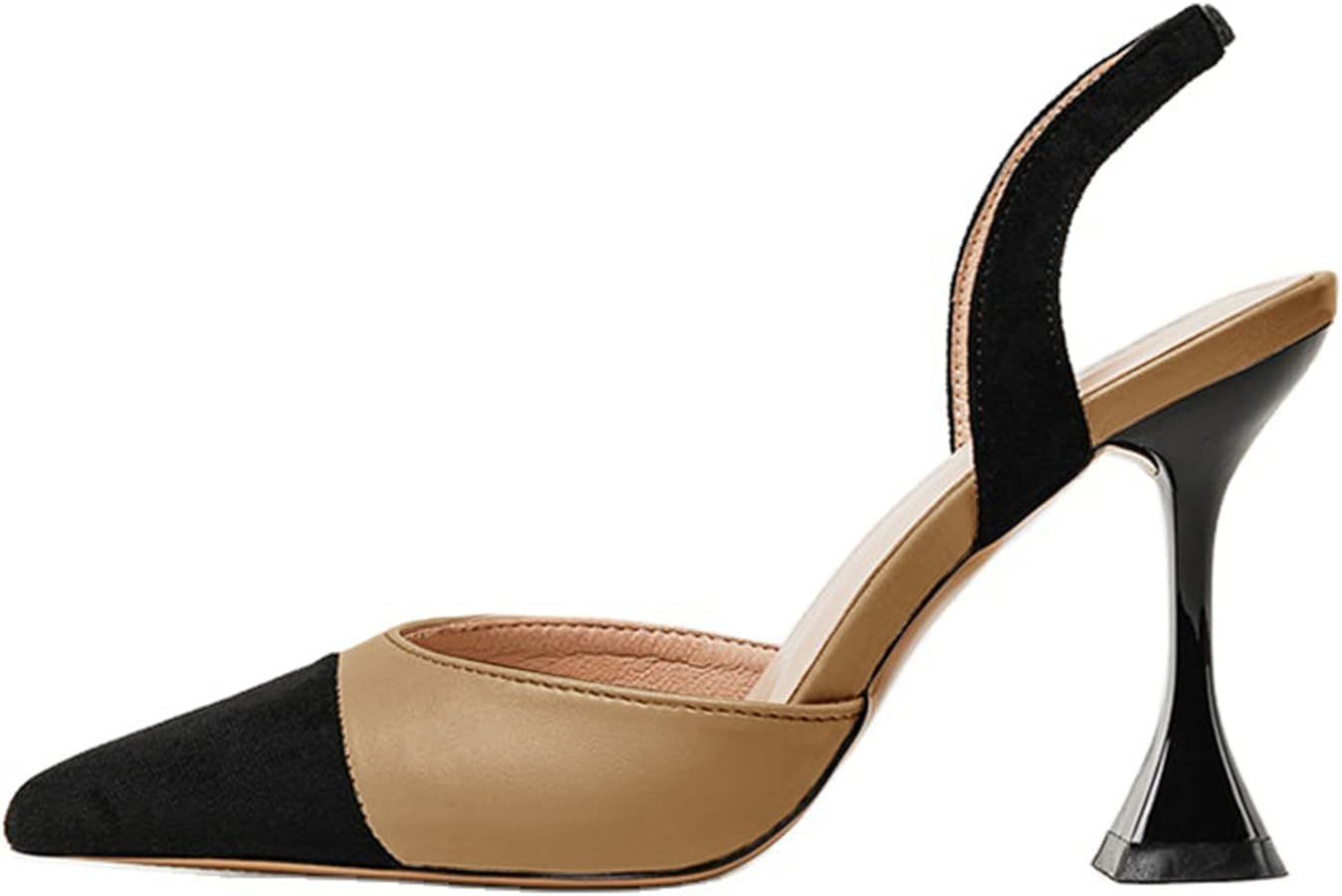 Coutgo Women's Slingback Pumps Pointed Toe Slip On Stiletto Heels Patchwork Dress Party Shoes | Amazon (US)