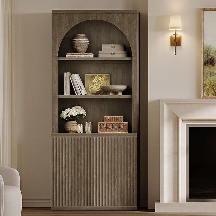 SICOTAS Book Shelf 78" Tall Arched Cabinet Modern Bookshelf Bookcase Large Bookcase with Doors St... | Amazon (US)