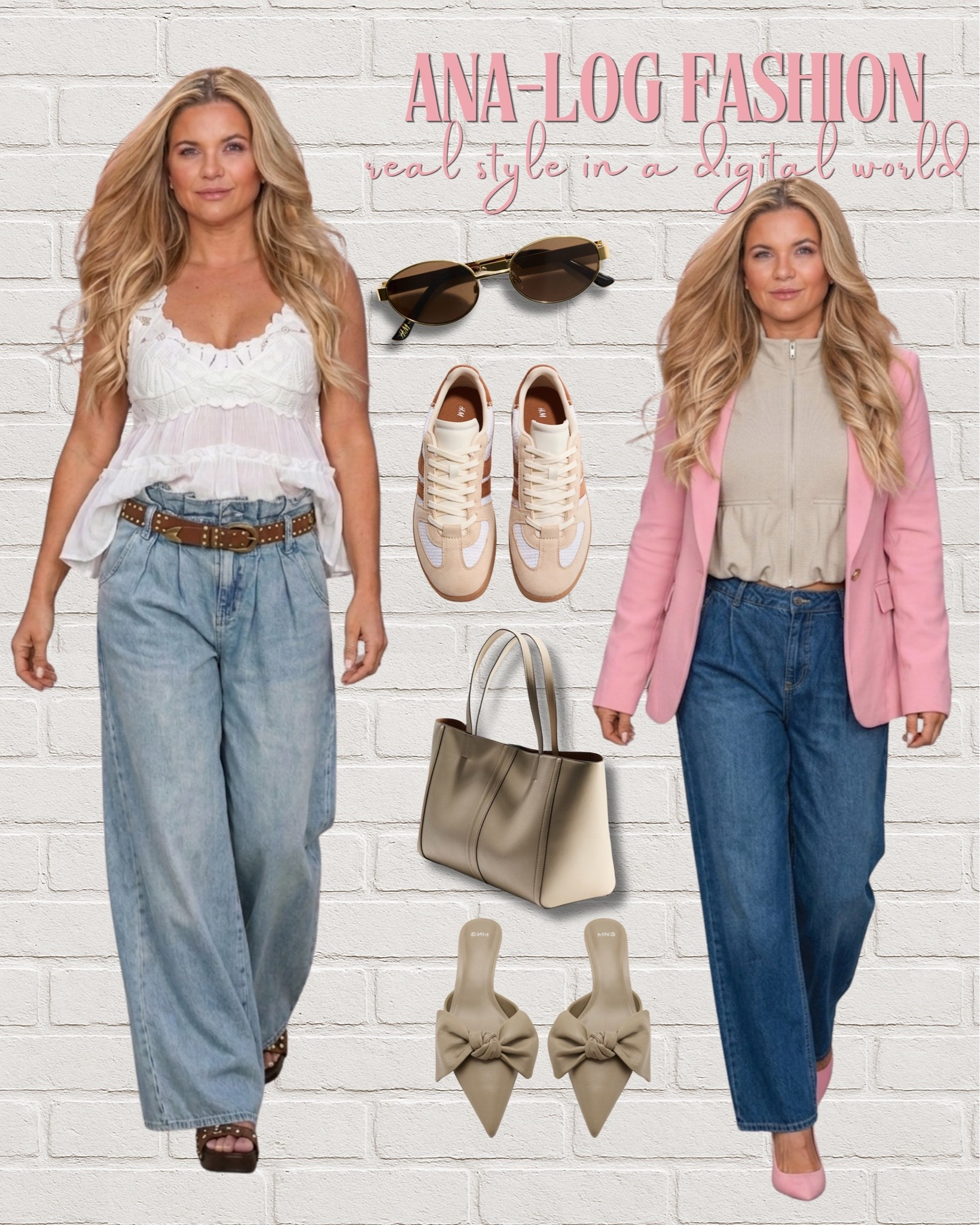 From casual coffee dates to smart-casual meetings! 
You can never go wrong with a great pair of wide-leg denim. I'm styling it two ways: a breezy, boho-chic look on the left, and a polished pink blazer moment on the right. Same real style, completely different vibes!
All the neutral accessories-including these perfect sneakers and bow mules—are linked for you.

Shop the exact pieces directly on my LTK app!

XOXO,
Ana Randall💗

#LTKunder100 #LTKstyletip #DenimStyle
#PinkBlazer #CasualChic #WideLegueans
#SummerOutfits

#LTKstyletip #LTKshoes