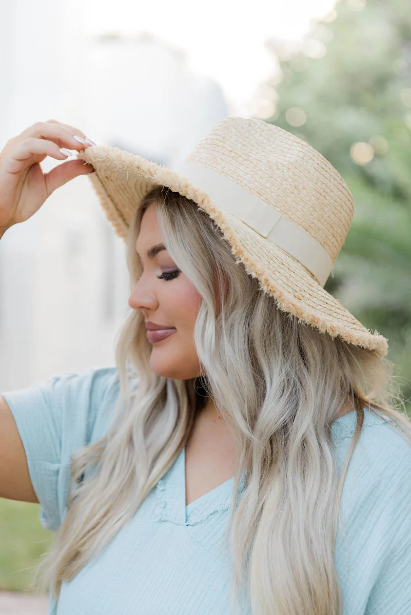 Shy Away Beige Ribbon Straw Hat | Pink Lily