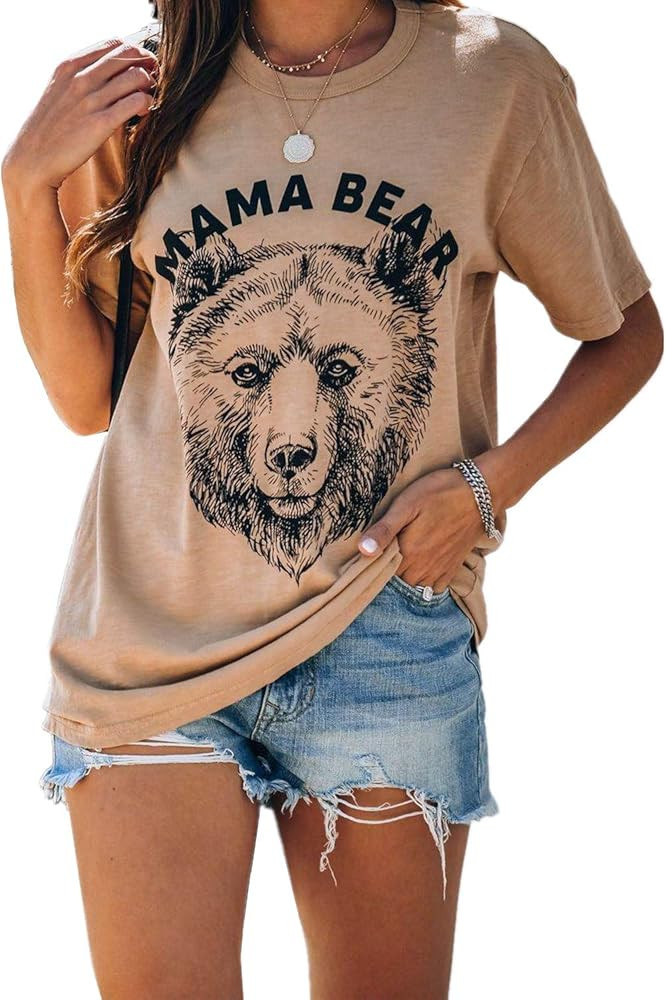 SENSERISE Womens Mama Bear Shirt Animal Print Graphic Short Sleeve Tee Shirt Mothers Day T Shirt | Amazon (US)