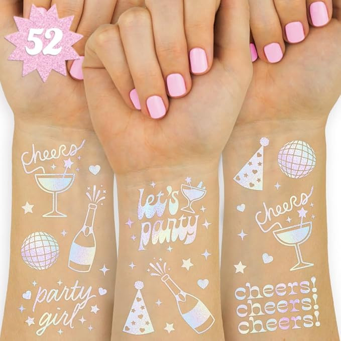 xo, Fetti Cheers Party Temporary Tattoos - 52 iridescent styles | Bachelorette Party Supplies, Bi... | Amazon (US)