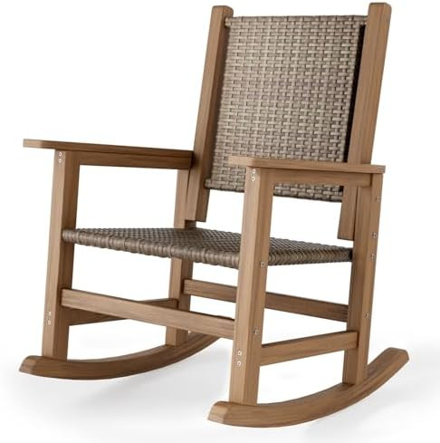 HDPE Rocking Chair Outdoor 1 PCS, Wicker Rocking Chair for Outside, Woven Seat & Back, All Weathe... | Amazon (US)