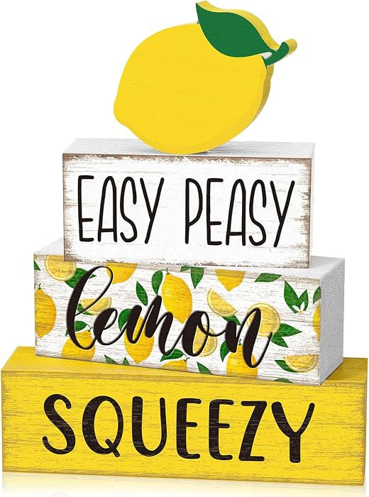 Yousoontic 4 Pcs Summer Lemon Table Decor Easy Peasy Lemon Squeezy Wooden Block Signs Farmhouse T... | Amazon (US)